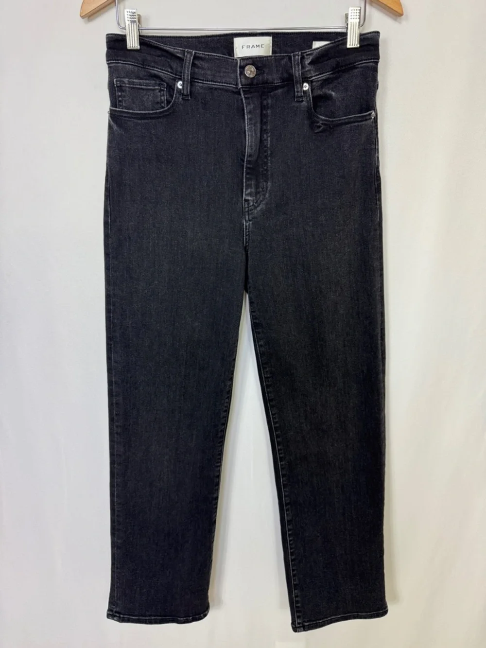 Frame Le Sleek High Waist Ankle Straight‎ Leg Jeans Size 29 Black Wash Meteor